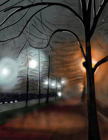 Prospect Park West In Fog At Night - Limited Edition 1 of 10 thumb