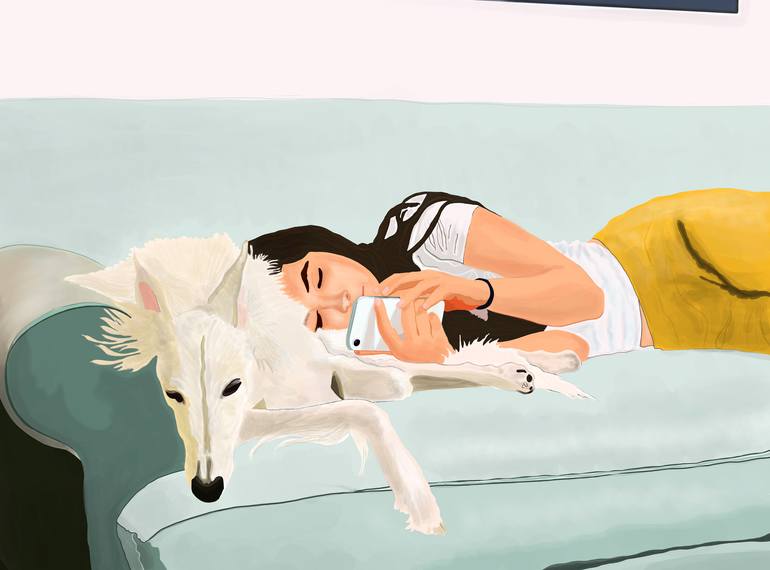 Woman and Dog on Couch - Limited Edition of 10 Original Digital by evan sklar