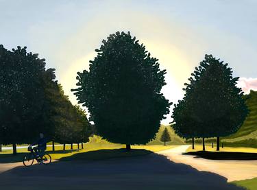 Bicyclist in Hyde Park at Dawn - Limited Edition of 10 thumb