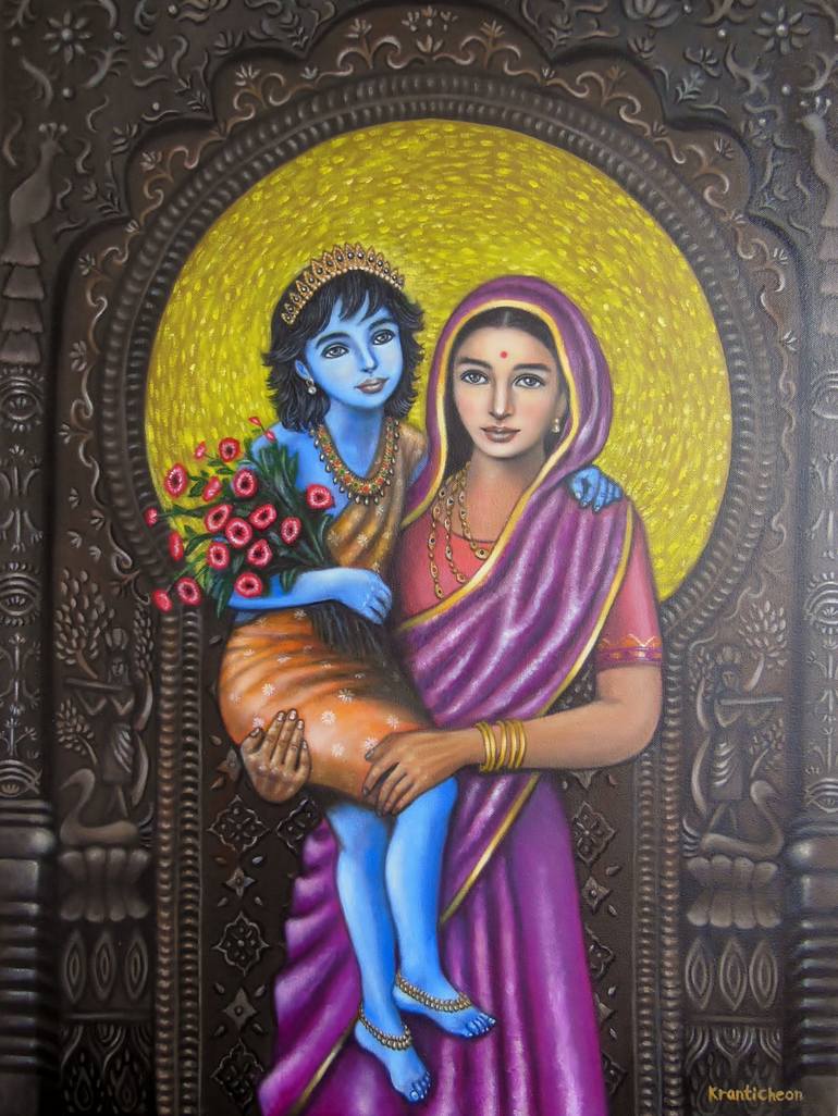 Krishna and Yashoda Painting by Kranti Cheon | Saatchi Art