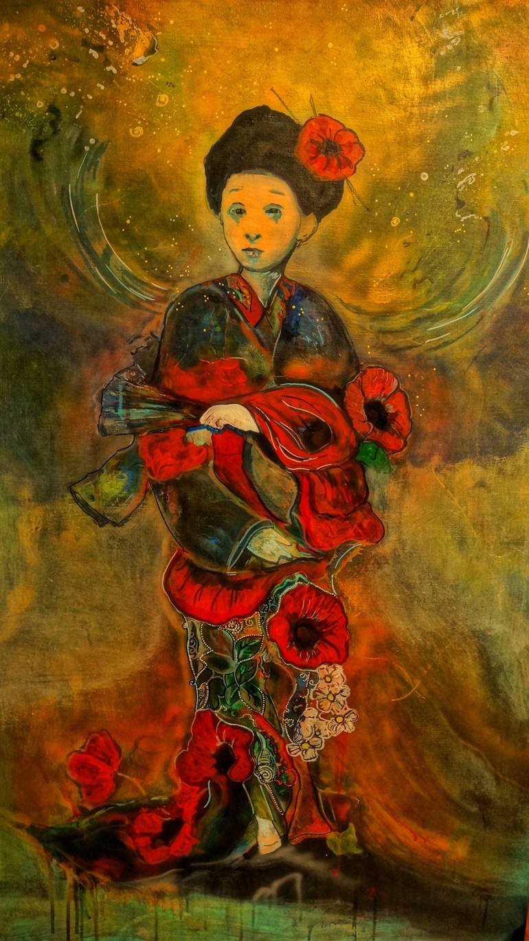 Geisha In Opium Kimono Painting by David Wilinski | Saatchi Art