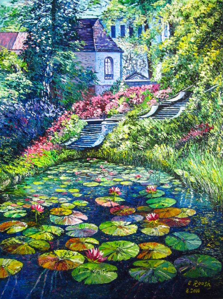 SOLD. Lily Pond Home. Painting by Elena Roush | Saatchi Art