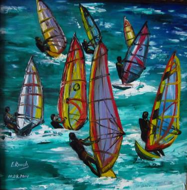 Original Impressionism Sailboat Paintings by Elena Roush