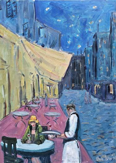Hopper and Van Gogh: Terrace at Night thumb