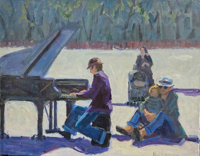 Original Cities Painting by Philip Levine | Contemporary Art on Canvas | Washington Square Park Piano Man