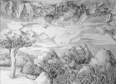 Original Illustration Landscape Drawing by camille messager