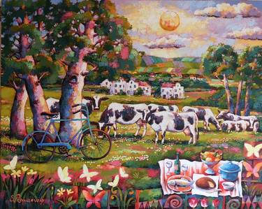 Print of Cows Paintings by Slava Posudevsky