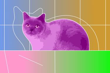 Neon Purple Cat on Geometric Background thumb