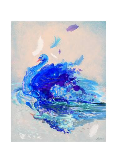 Blue swan - digital painting, size: 50x70 cm thumb