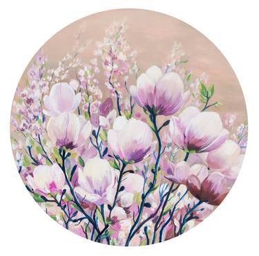Saatchi Art Artist Milena Gaytandzhieva; Paintings, “Magnolia - Round Canvas Painting 50 cm” #art
