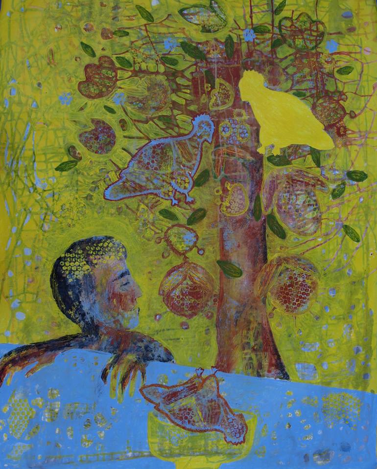 Original Men Painting by Inna Skidan | Abstract Art on Paper | The Tree of Life