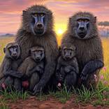 Funky Baboon Family Portrait by Russ Martin