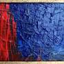abstract expressionism, beaten gold and red on  a deepblue background