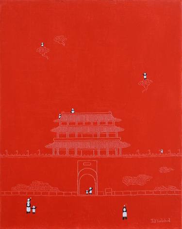 red cityscape - Beijing - pandas art -  on the cloud ( Original ) thumb