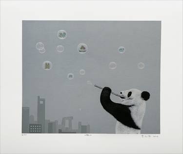 black and white - animal panda - Floating ( limited print ) thumb