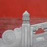 traditional oriental red landscape - imperial Forbidden City Wall - bridge - blossom ( Original )
