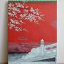 traditional oriental red landscape - imperial Forbidden City Wall - bridge - blossom ( Original )