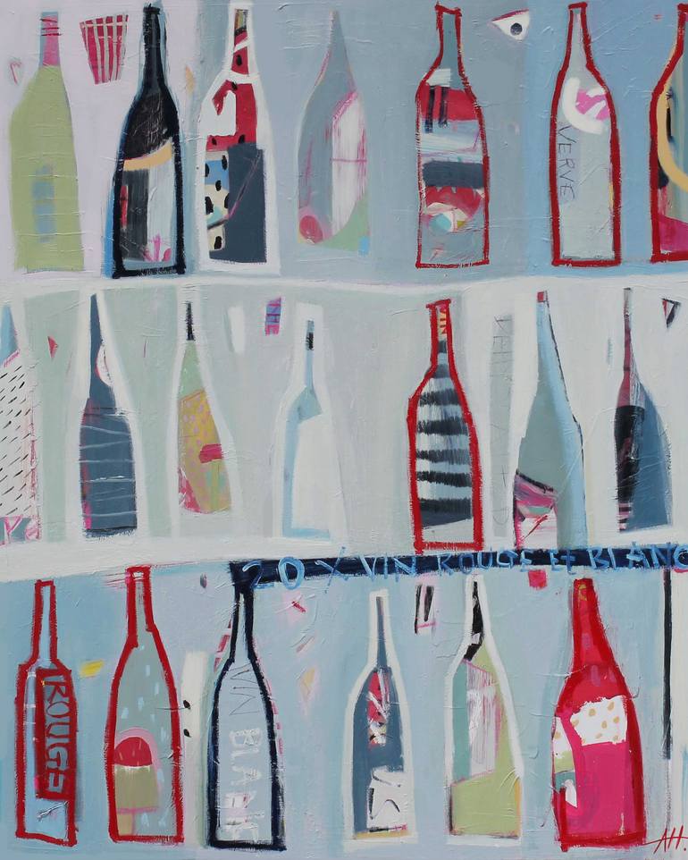 20x Vin Bottles Painting by Anna Hymas | Saatchi Art