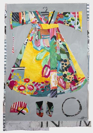 Saatchi Art Artist Anna Hymas; Collage, “Yellow Festive Dress” #art