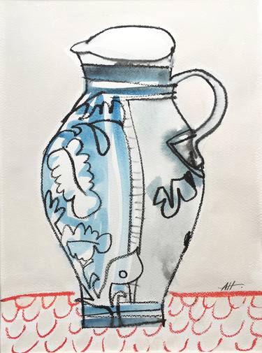 Blue and White Patterned Jug thumb