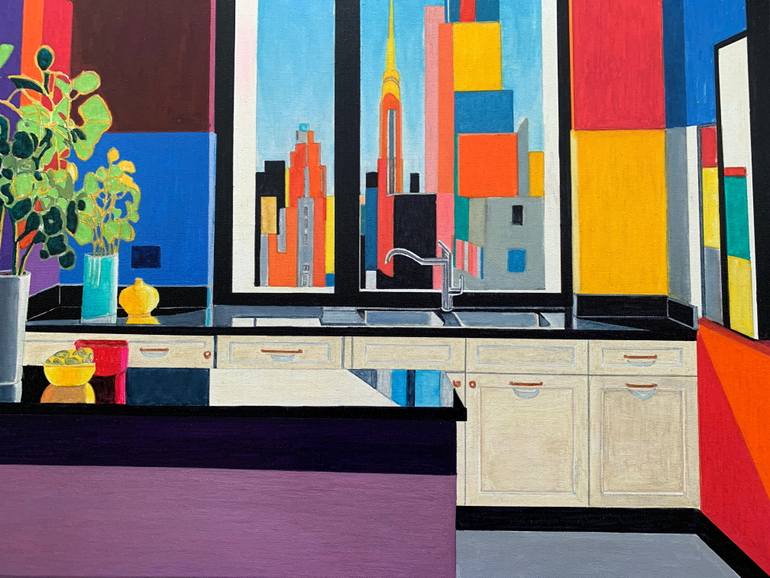 Original Cubism Architecture Painting by Abderrahim El Asraoui