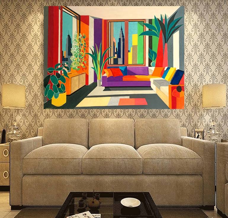 Original Abstract Rural Life Painting by Abderrahim El Asraoui