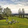Acrylic painting on Paper on Wood.
UK -Constable Country cattle in River  at Dedham 14x24.