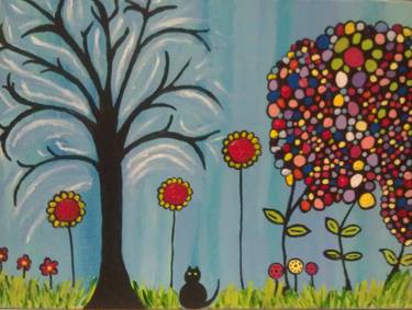Original Expressionism Cats Painting by Mary Loper