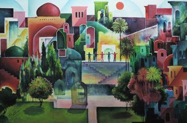 Original Abstract Expressionism Cities Paintings by Munir Alubaidi