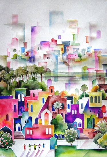 Print of Abstract Expressionism Architecture Paintings by Munir Alubaidi