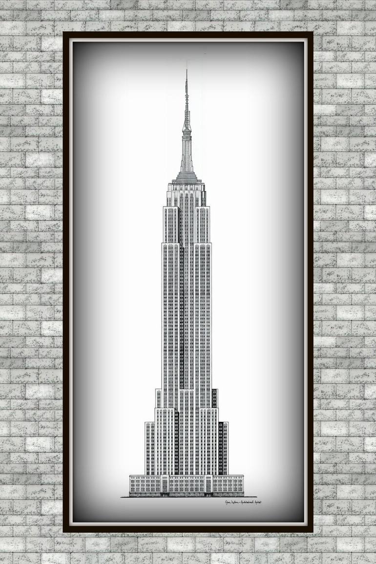 Empire State Building On Stone Vignette Drawing By Gene Nelson