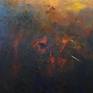 emotive painting of blazing sunset forest