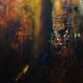 emotive painting of blazing sunset forest