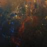 emotive painting of blazing sunset forest