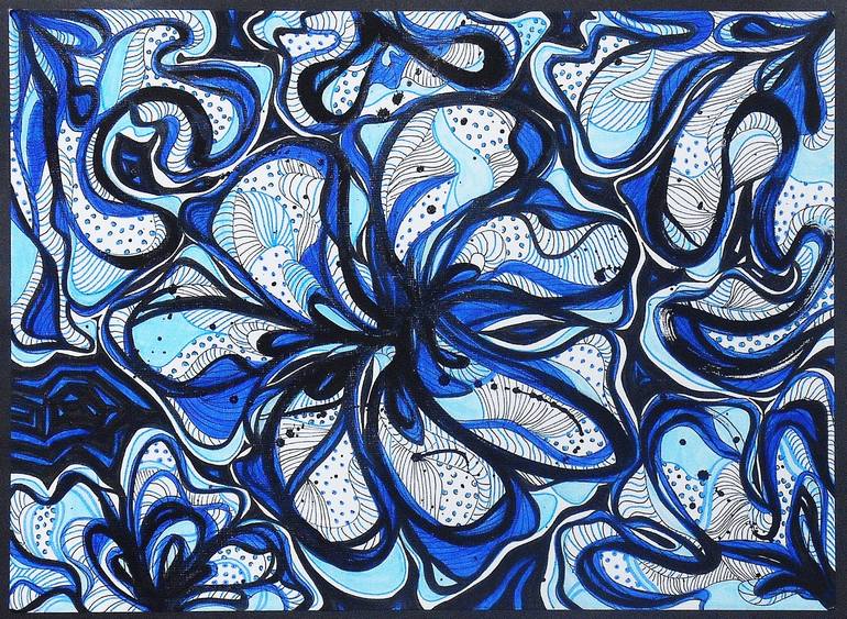 BLUE FLOWER OCEAN Drawing by RAIN ART | Saatchi Art