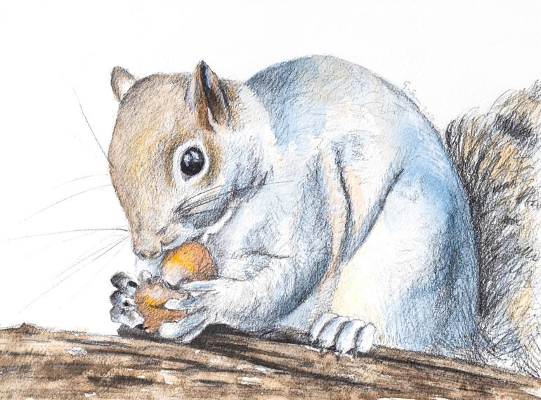 Squirrel Hoarding Nuts in the Park Painting by Guinevere Saunders ...