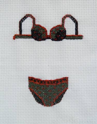 Intimates 2 with Red Hearts - Textile Artwork thumb