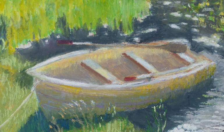 Original Impressionism Boat Painting by Lisa Mahony