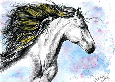 Print of Figurative Horse Mixed Media by E Drawings