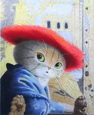 Kitty Portrait in the Style of Vermeer thumb