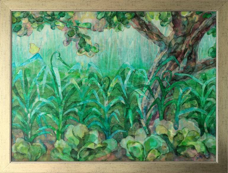 Original Impressionism Garden Painting by Victoria Alferonok