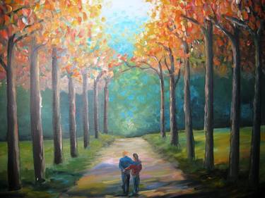 Couple in the lane of autumn thumb