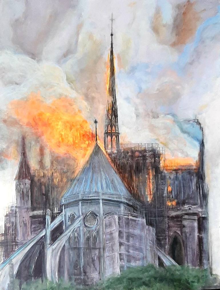 Notre Dame on fire Painting by agustina arce gutierrez | Saatchi Art