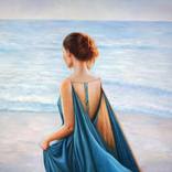 Woman in blue dress by the sea by Christian Herzig