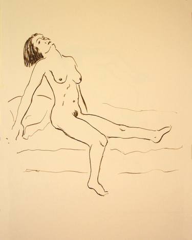NUDE ASIAN GIRL ON BED #017 - Ink drawing of nude girls series thumb