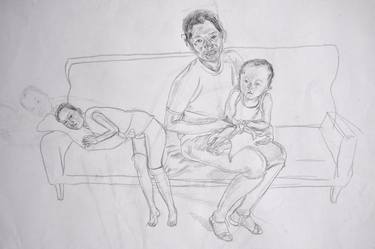 STUDY DRAWING IN PENCIL: CHINESE FAMILY OF THREE - Studies, sketches and drawings in pencils, colored pencils, graphite and crayons series thumb