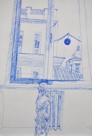 STUDY DRAWING IN PEN: INSIDE AND OUT THE WINDOW - Studies, sketches and drawings in pencils, colored pencils, graphite and crayons series thumb