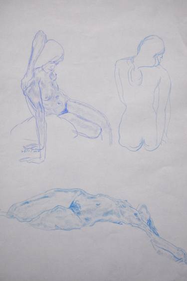 STUDY DRAWING IN COLORED PASTEL: NUDE THREE ANGLES - Studies, sketches and drawings in pencils, colored pencils, graphite and crayons series thumb
