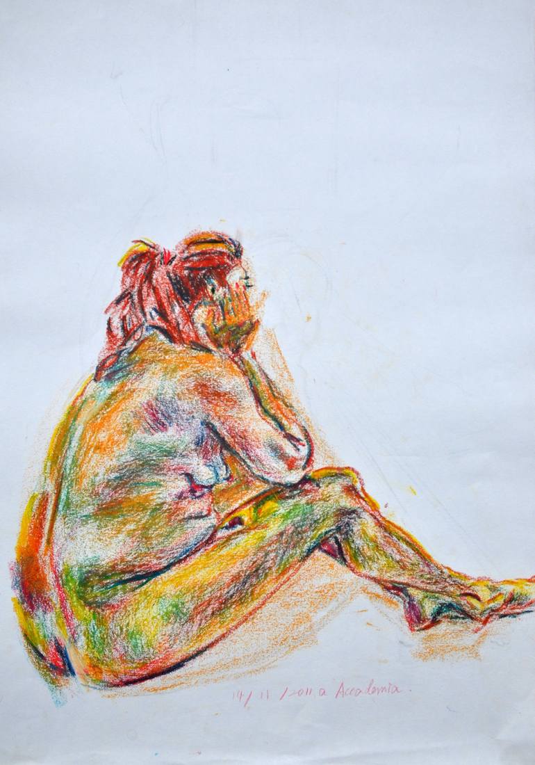 STUDY DRAWING IN COLORED OIL PASTEL: PORTRAIT OF A SITTING WOMAN - Studies,  sketches and drawings in pencils, colored pencils, graphite and crayons se  Painting by NYWA ART PROJECT | Saatchi Art