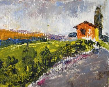 ITALIAN LANDSCAPE WITH FARMHOUSE - Landscapes of Italy and Rome countryside: tempera painting series thumb